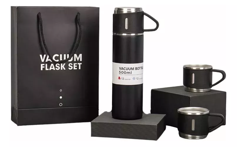 Kit Garrafa Térmica Helplo Flask Set 500ml Com 3 Xícaras Cor Preto - Imagem 8
