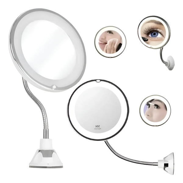 Espelho De Maquiagem Flexível Barba Com Luz Led Materpro