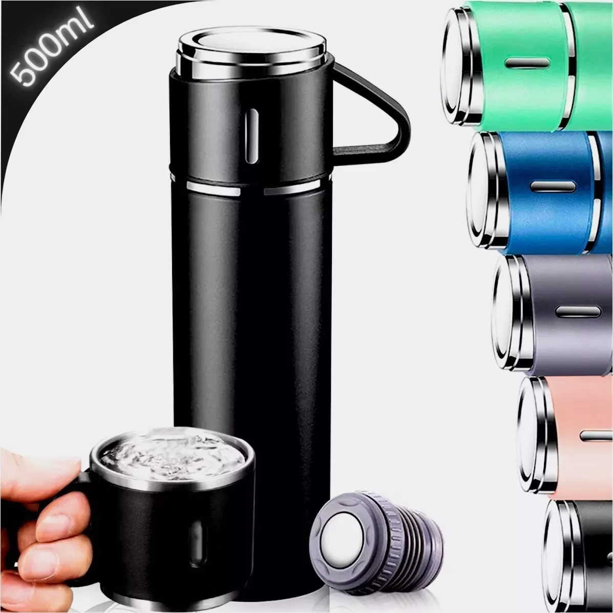 Kit Garrafa Térmica Helplo Flask Set 500ml Com 3 Xícaras Cor Preto - Imagem 2