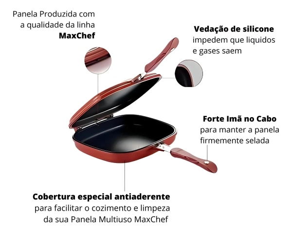 Panela Maxchef Revestimento Anti Aderente Faz Tudo Dupla Cor Vermelho - Imagem 8