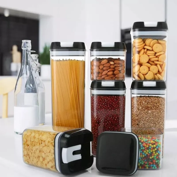 Kit 7 Potes Mantimentos Quadrado Cozinha Tampa De Vedação - Imagem 3