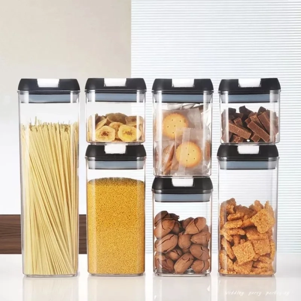 Kit 7 Potes Mantimentos Quadrado Cozinha Tampa De Vedação - Imagem 5