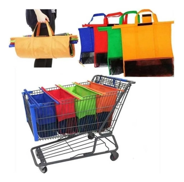 Conjunto de Sacolas Reutilizáveis ShopMax – Kit com 4 Unidades