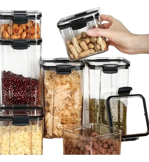 Kit 7 Potes Mantimentos Quadrado Cozinha Tampa De Vedação - Imagem 4